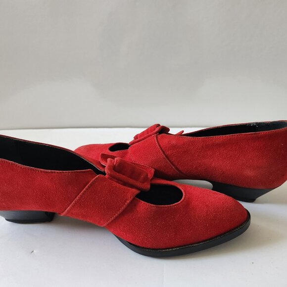 Italian Suede Red Mary Jane Shoes Size 7 - Picture 5 of 10